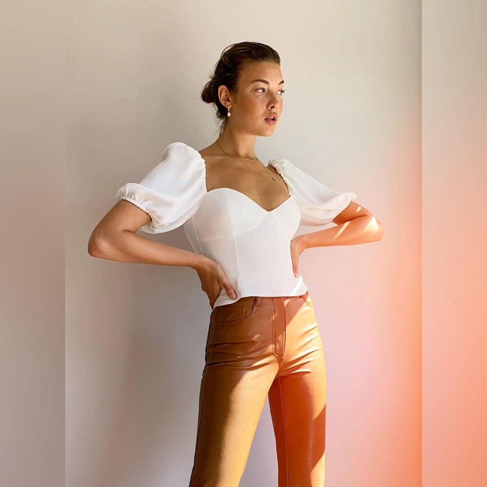 Aritzia White Puff-Sleeve Corset Top